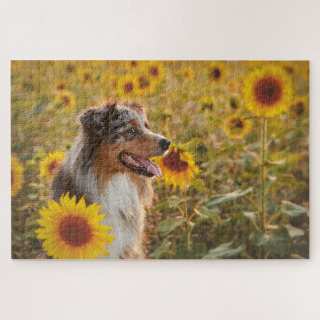 Australian Shepherd and Sunflowers Puzzle (Horizontal)