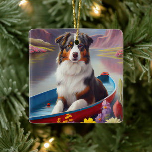 Australian Shepherd auf dem Paddle: Ein landschaft Keramikornament