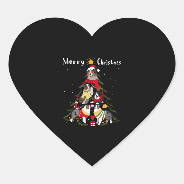 Australian Shepherd Aussie Christmas Tree Xmas Dog Herz-Aufkleber (Vorderseite)