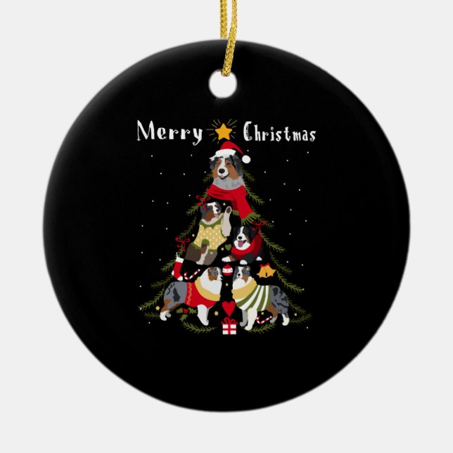 Australian Shepherd Aussie Christmas Tree Xmas Dog Keramik Ornament (Vorne)