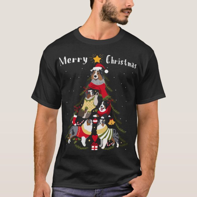 Australian Shepherd Aussie Christmas Tree Xmas Dog T-Shirt (Vorderseite)