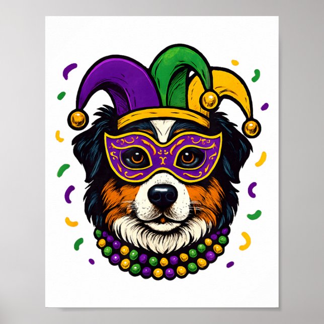 Australian Shepherd Aussie Hund Mardi Gras Karneva Poster (Vorne)