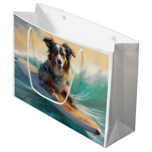 Australian Shepherd Beach Surfing Painting Große Geschenktüte