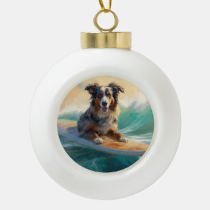Australian Shepherd Beach Surfing Painting Keramik Kugel-Ornament