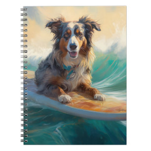 Australian Shepherd Beach Surfing Painting Notizblock