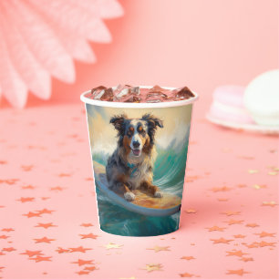 Australian Shepherd Beach Surfing Painting Pappbecher