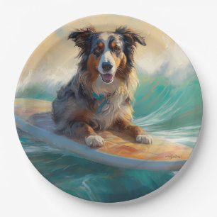 Australian Shepherd Beach Surfing Painting Pappteller