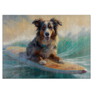 Australian Shepherd Beach Surfing Painting Schneidebrett