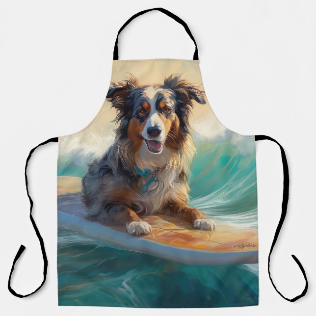 Australian Shepherd Beach Surfing Painting Schürze (Vorderseite)