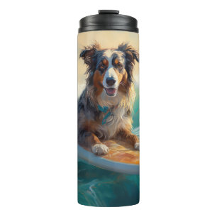 Australian Shepherd Beach Surfing Painting Thermosbecher