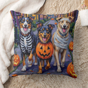 Australian Shepherd beim Trick-or-Treat an Hallowe Kissen