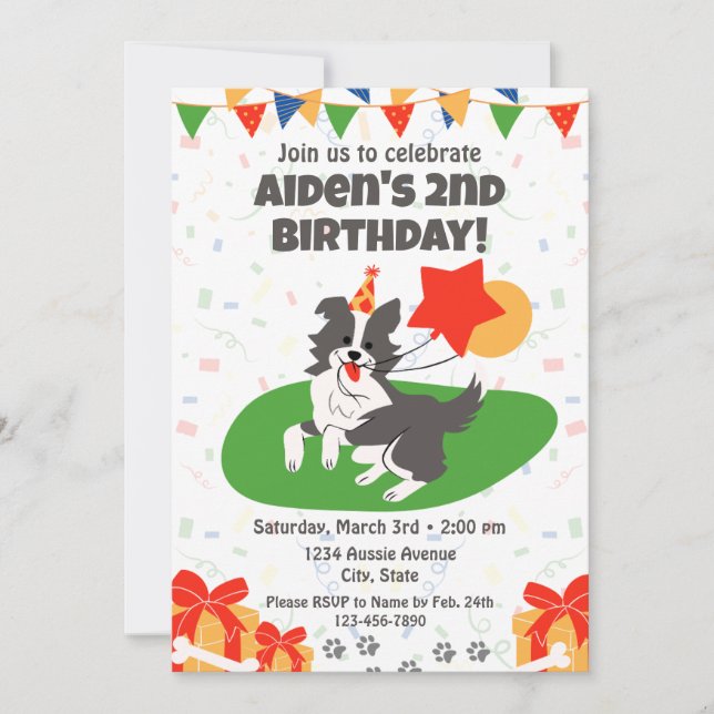 Australian Shepherd Birthday Einladung (Vorderseite)