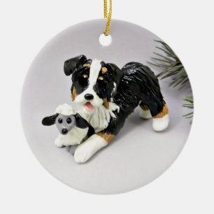 Australian Shepherd Black and Tan Tricolor Keramik Ornament