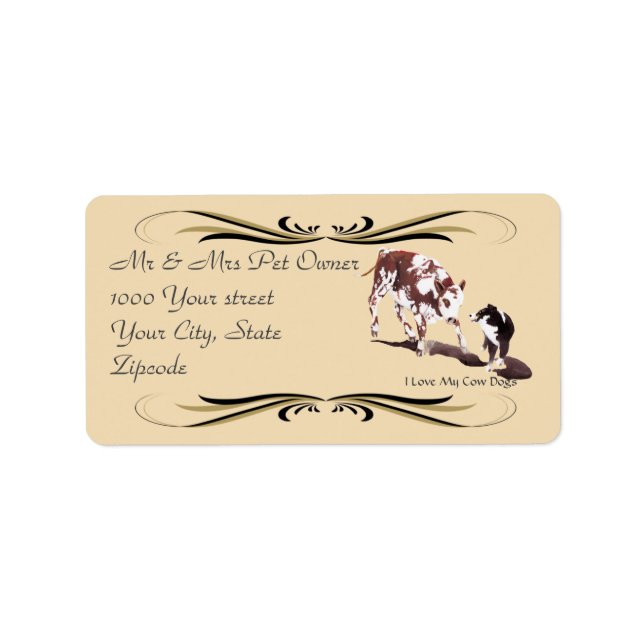 Australian Shepherd Black Cowdog Address Label Adressaufkleber (Vorne)