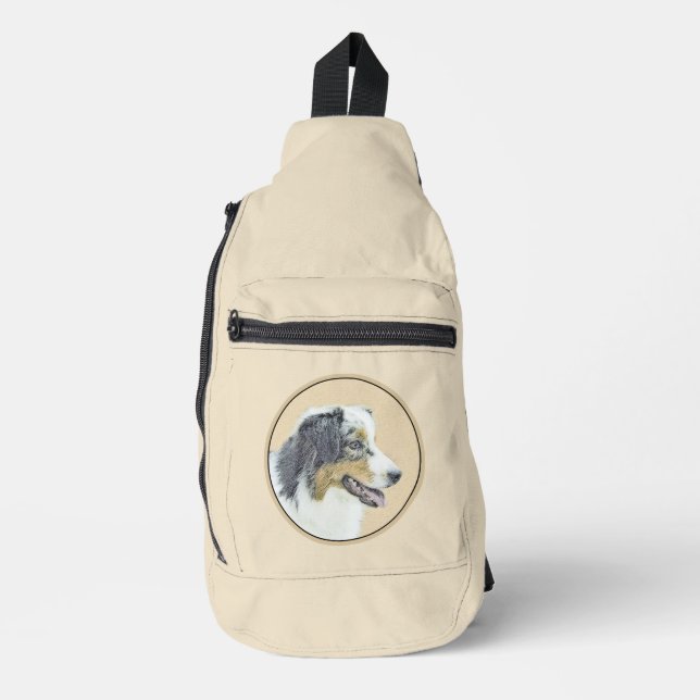 Australian Shepherd Black Tri Painting Dog Art Crossbody Bag (Vorderseite)