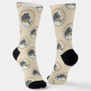 Australian Shepherd Black Tri Painting Dog Art Socken