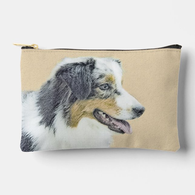 Australian Shepherd Black Tri Painting Dog Art Zubehörtasche (Vorderseite)