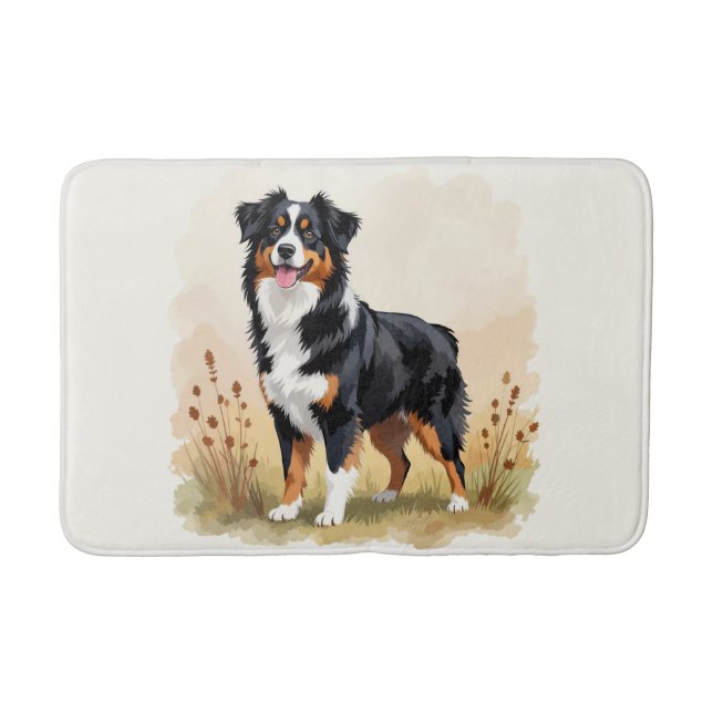 Australian Shepherd Black Tricolor Aussie Dog Badematte (Vorderseite)
