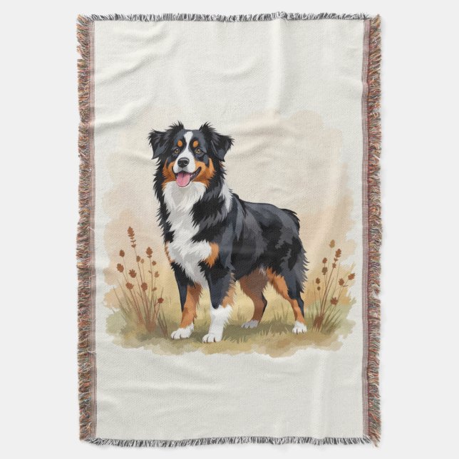 Australian Shepherd Black Tricolor Aussie Dog Decke (Vorderseite Vertikal)
