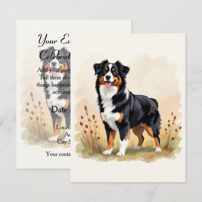 Australian Shepherd Black Tricolor Aussie Dog Einladung (Vorne/Hinten)