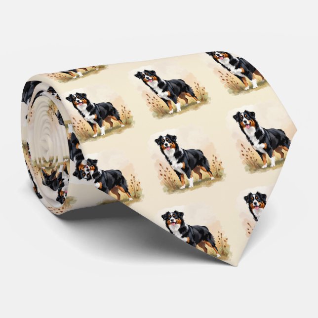 Australian Shepherd Black Tricolor Aussie Dog Krawatte (Gerollt)