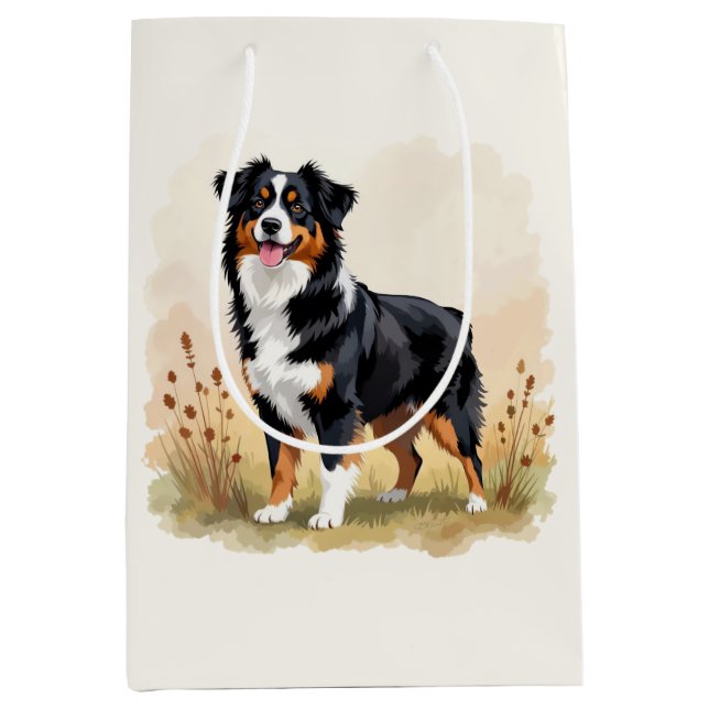 Australian Shepherd Black Tricolor Aussie Dog Mittlere Geschenktüte (Vorderseite)