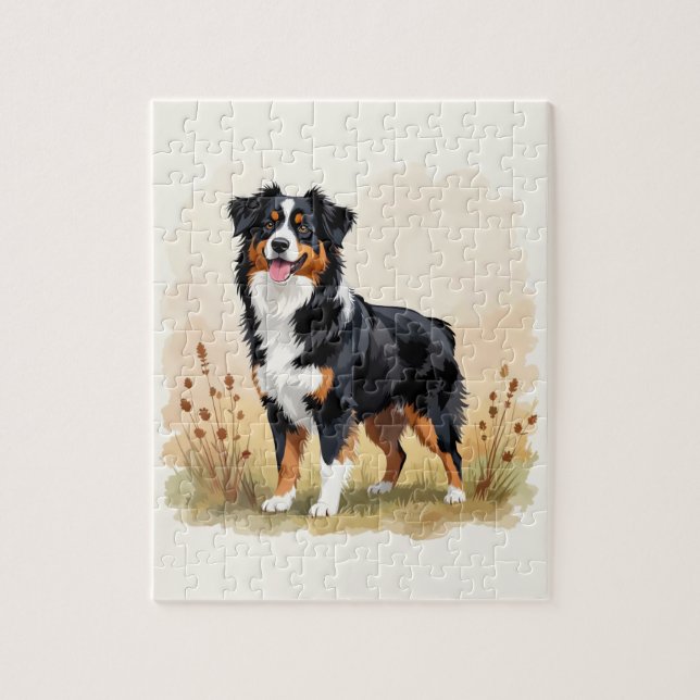 Australian Shepherd Black Tricolor Aussie Dog Puzzle (Vertikal)