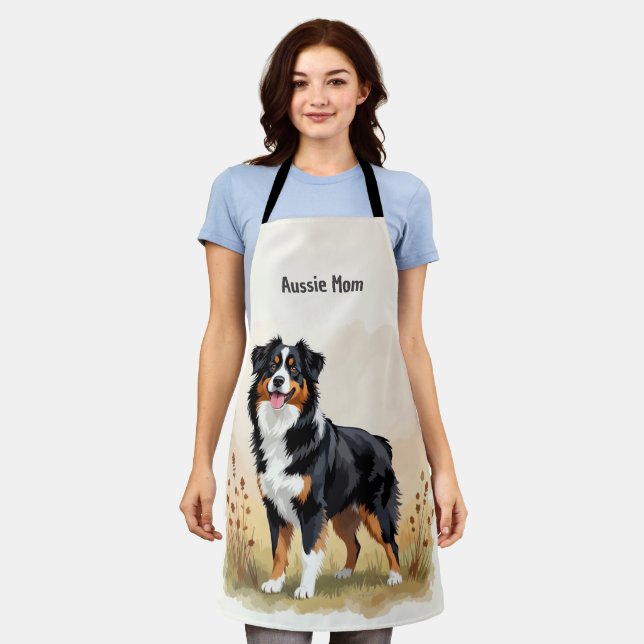 Australian Shepherd Black Tricolor Aussie Dog Schürze (Getragen)