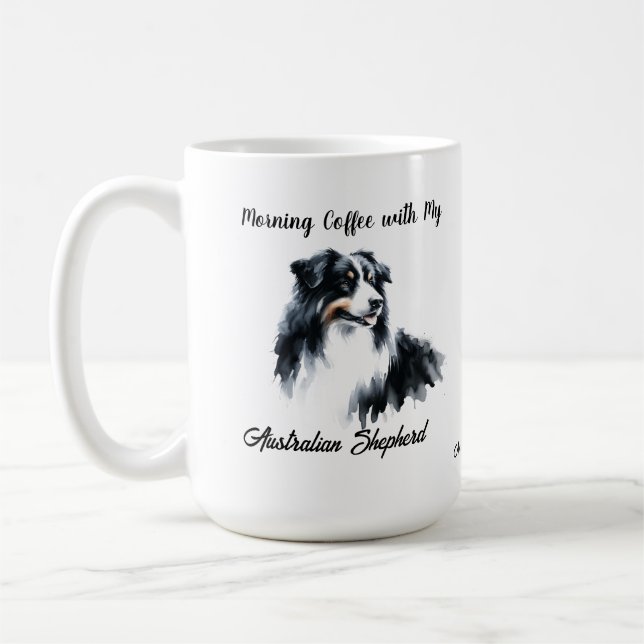 Australian Shepherd Black Watercolor personalisier Kaffeetasse (Links)