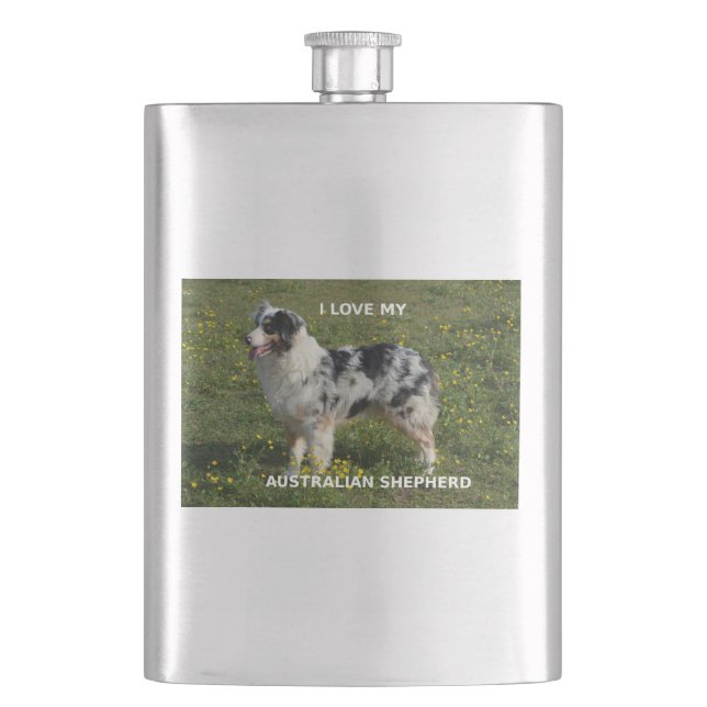 Australian Shepherd Blue Merle Liebe w Foto Flachmann (Vorderseite)