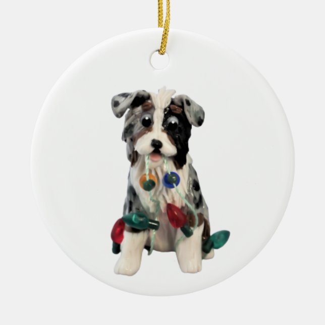 Australian Shepherd Blue Merle Tricolor Keramik Ornament (Vorne)