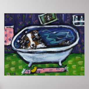 Australian Shepherd blue mertake bath Poster