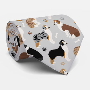 Australian Shepherd Bones and Paws Gray Neck Tie Krawatte
