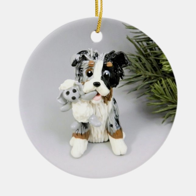 Australian Shepherd Bue Merle Keramik Ornament (Vorne)