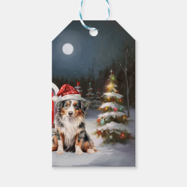 Australian Shepherd Caravan Christmas Adventure Geschenkanhänger (Vorderseite)