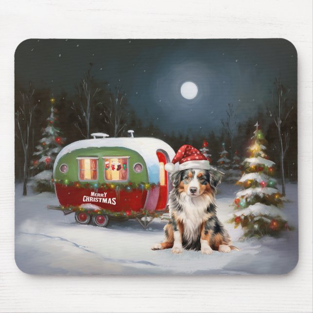 Australian Shepherd Caravan Christmas Adventure Mousepad (Vorne)