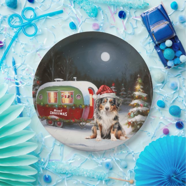 Australian Shepherd Caravan Christmas Adventure Pappteller (Party)