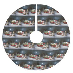 Australian Shepherd Caravan Christmas Adventure Polyester Weihnachtsbaumdecke
