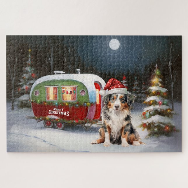 Australian Shepherd Caravan Christmas Adventure Puzzle (Horizontal)