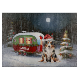 Australian Shepherd Caravan Christmas Adventure Schneidebrett