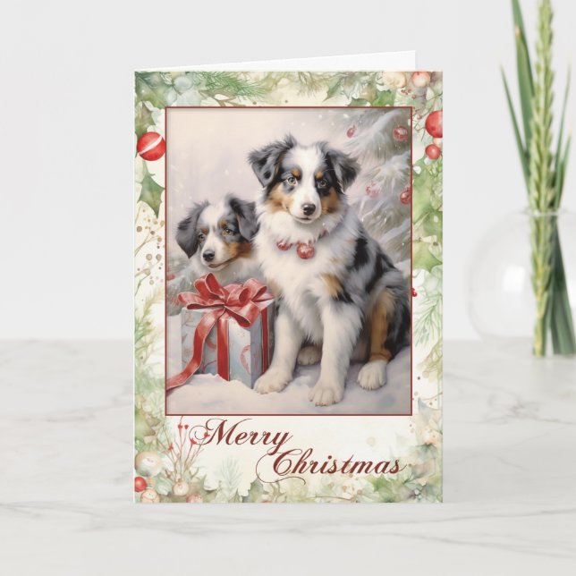 Australian Shepherd Christmas Feiertagskarte (Vorderseite)