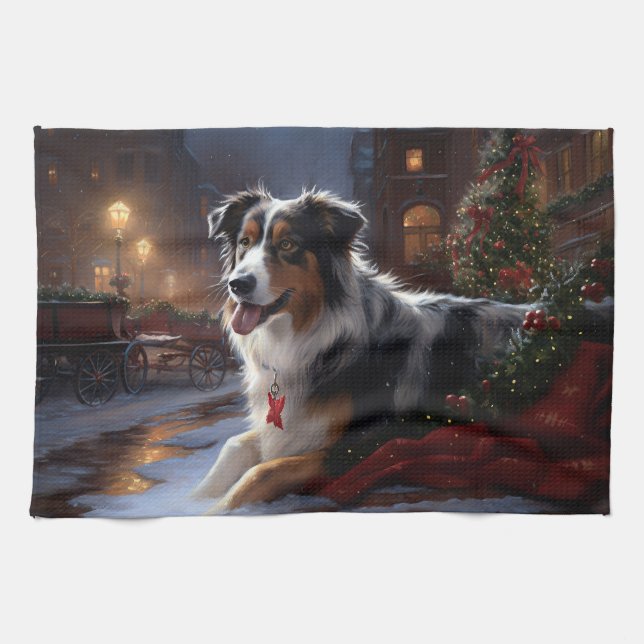 Australian Shepherd Christmas Festive Season Geschirrtuch (Horizontal)