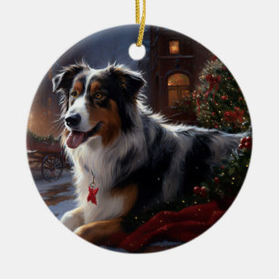 Australian Shepherd Christmas Festive Season Keramik Ornament