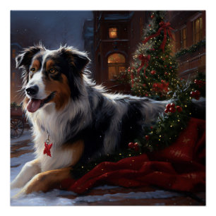 Australian Shepherd Christmas Festive Season Poster
