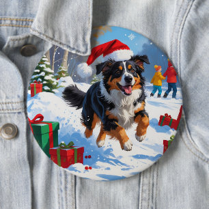 Australian Shepherd Christmas Festive Snow Scene Button