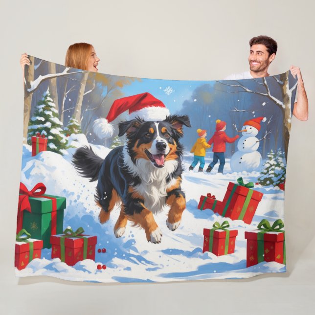 Australian Shepherd Christmas Festive Snow Scene Fleecedecke (Beispiel)