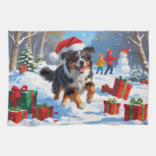 Australian Shepherd Christmas Festive Snow Scene Geschirrtuch