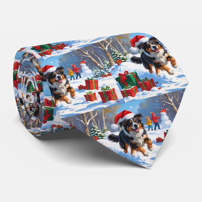 Australian Shepherd Christmas Festive Snow Scene Krawatte (Gerollt)