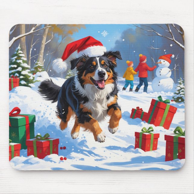 Australian Shepherd Christmas Festive Snow Scene Mousepad (Vorne)