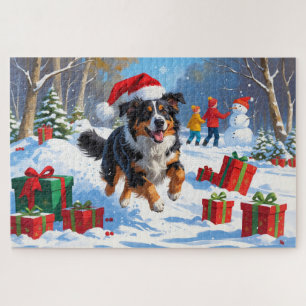Australian Shepherd Christmas Festive Snow Scene Puzzle